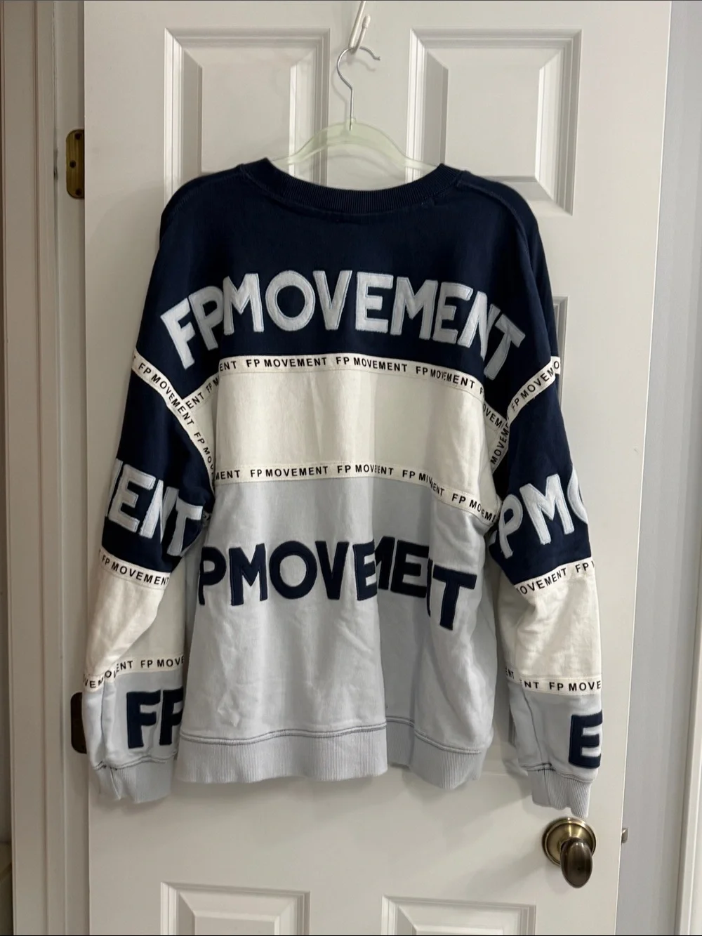 Free People FP Movement Navy and White Block Crewneck